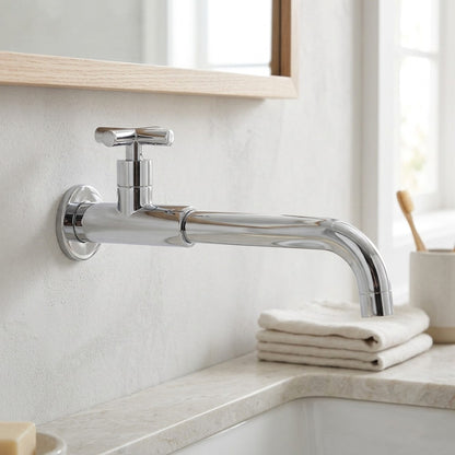 Lagomel single-handle wall-mount bathroom faucet, set in a Modern/Contemporary bathroom