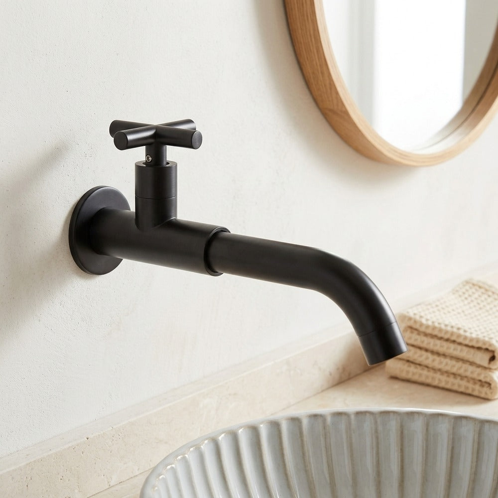 Lagomel single-handle wall-mount bathroom faucet, set in a Modern/Contemporary bathroom