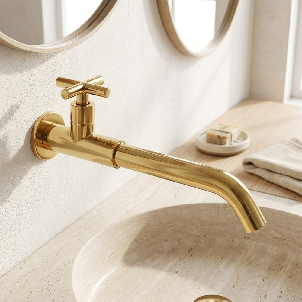 Lagomel single-handle wall-mount bathroom faucet, set in a Modern/Contemporary bathroom
