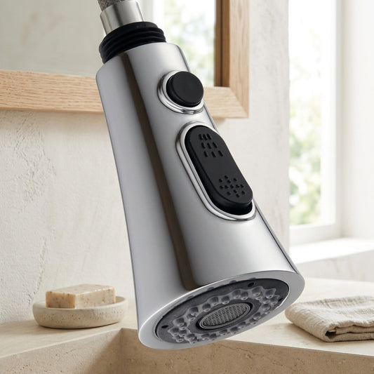 Lagomel pull-down replacement spray head in chrome, set in a Modern kitchen