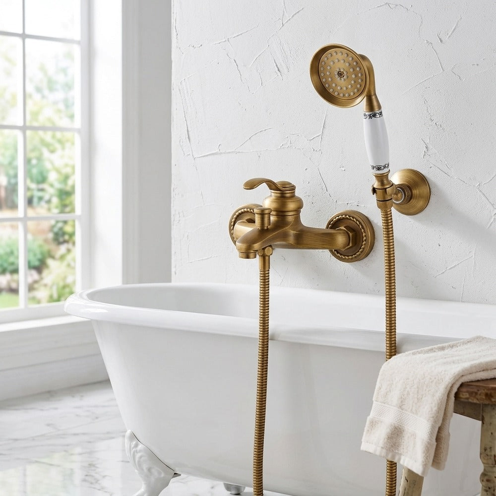 Lagomel single-handle wall-mount tub filler, set in a Modern/Contemporary/Minimalist bathroom