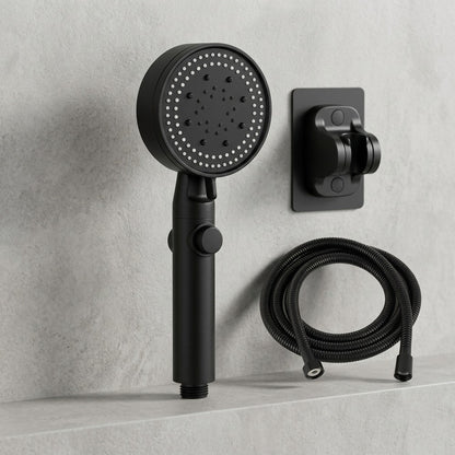 Lagomel hand shower in matte black, chrome, set in a Contemporary bathroom