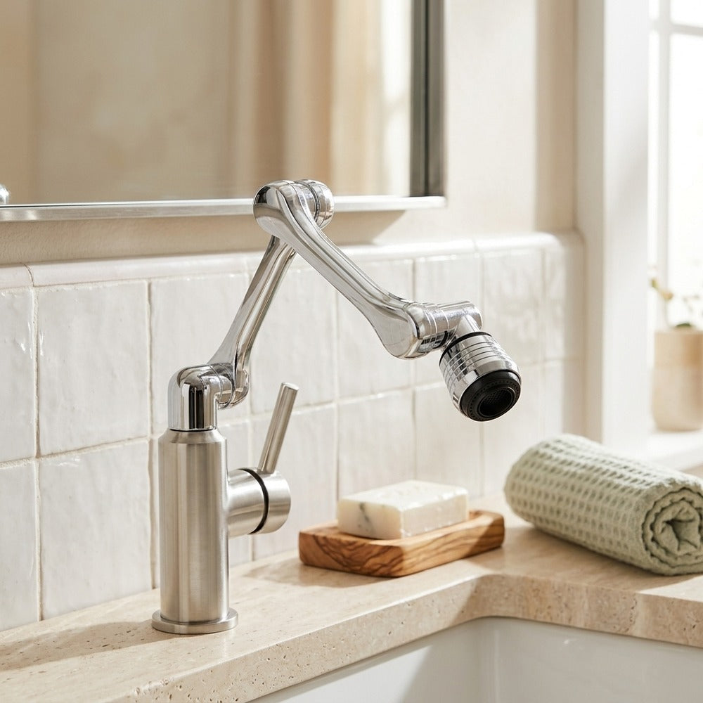 Lagomel faucet aerator, set in a Modern bathroom