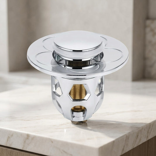 Lagomel bathroom sink drain in chrome, rose gold, gunmetal, set in a Contemporary/Traditional/Classic bathroom