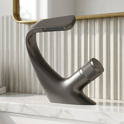 Lagomel waterfall single-hole bathroom faucet, set in a Modern/Minimalist bathroom