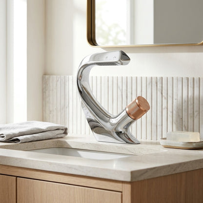 Lagomel waterfall single-hole bathroom faucet, set in a Modern/Minimalist bathroom
