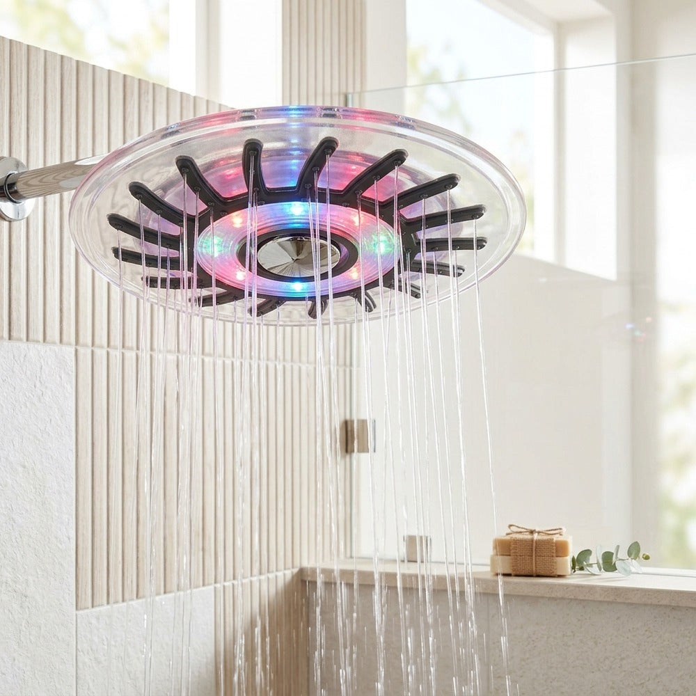 Lagomel rain shower head in chrome, set in a Contemporary bathroom