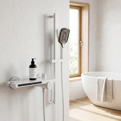Lagomel waterfall single-handle wall-mount tub filler, set in a Modern/Minimalist bathroom
