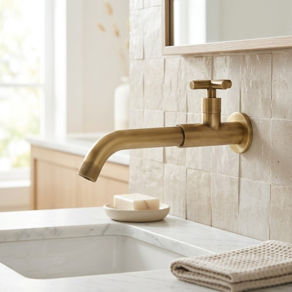 Lagomel single-hole wall-mount bathroom faucet, set in a Traditional/Classic bathroom