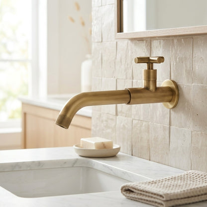 Lagomel single-hole wall-mount bathroom faucet, set in a Traditional/Classic bathroom
