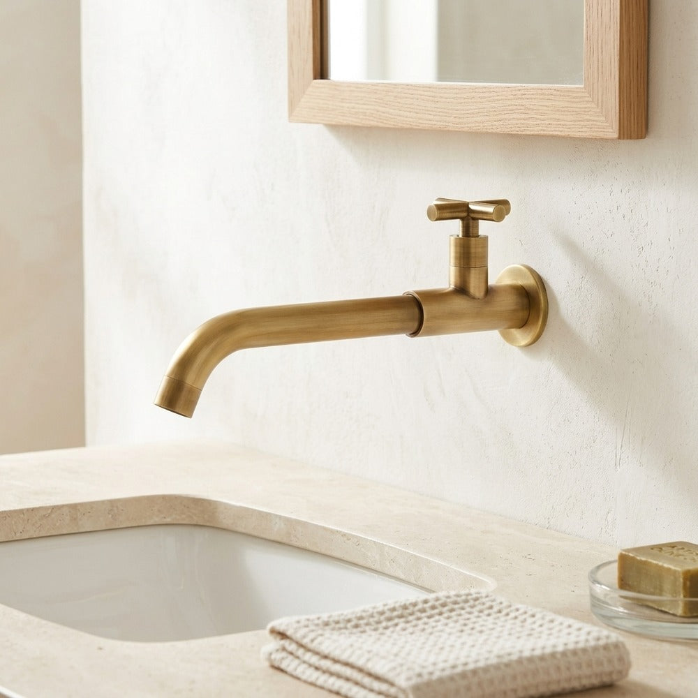 Lagomel single-hole wall-mount bathroom faucet, set in a Traditional/Classic bathroom