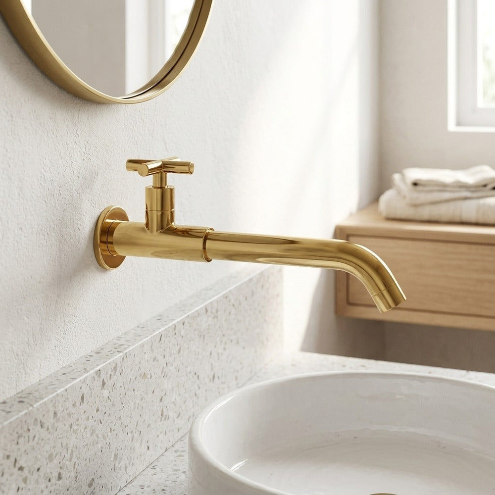 Lagomel single-hole wall-mount bathroom faucet, set in a Traditional/Classic bathroom