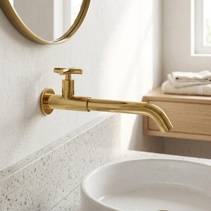 Lagomel single-hole wall-mount bathroom faucet, set in a Traditional/Classic bathroom