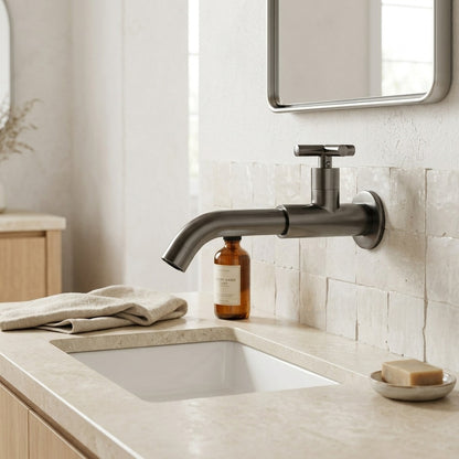 Lagomel single-hole wall-mount bathroom faucet, set in a Traditional/Classic bathroom