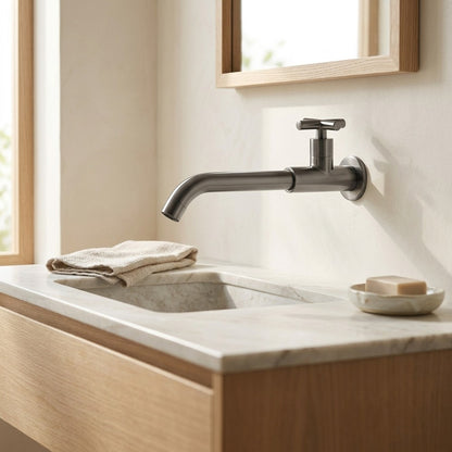 Lagomel single-hole wall-mount bathroom faucet, set in a Traditional/Classic bathroom