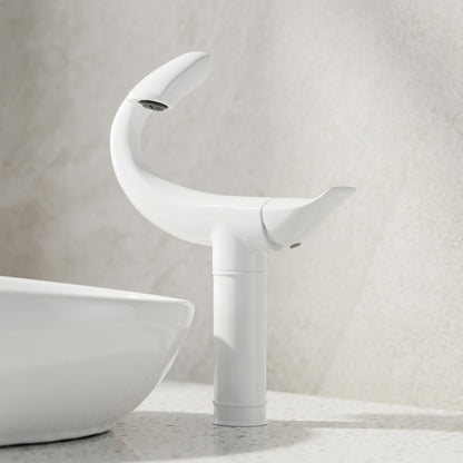 Lagomel single-hole single-handle vessel sink faucet, set in a Modern/Minimalist/Contemporary bathroom