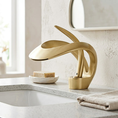 Lagomel waterfall single-hole bathroom faucet, set in a Modern/Minimalist bathroom