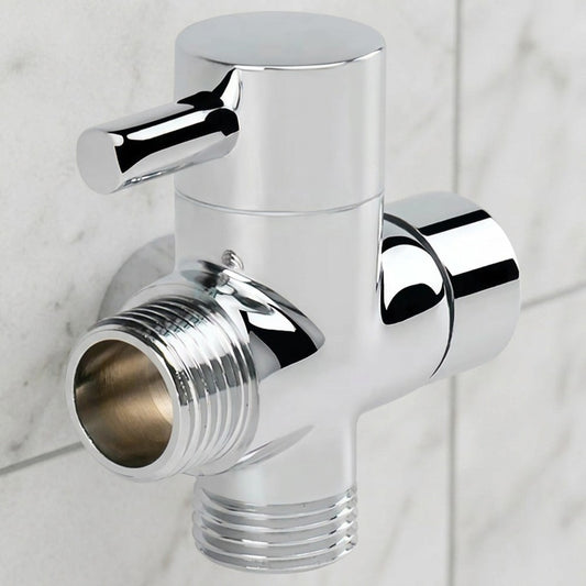 Lagomel shower diverter valve in chrome, set in a Contemporary bathroom