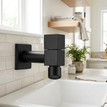 Modern Wall-Mount Single Cold Faucet, Solid Brass Washing Machine Faucet, Matte Black / Chrome