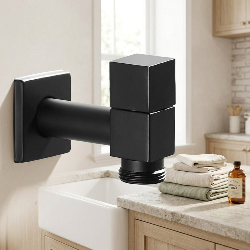 Modern Wall-Mount Single Cold Faucet, Solid Brass Washing Machine Faucet, Matte Black / Chrome