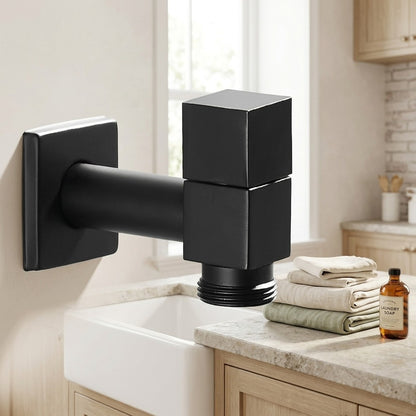 Modern Wall-Mount Single Cold Faucet, Solid Brass Washing Machine Faucet, Matte Black / Chrome