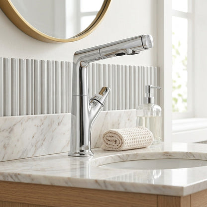 Lagomel pull-out single-hole bathroom faucet, set in a Traditional/Classic/Vintage/Retro bathroom