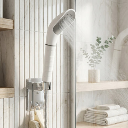 Lagomel hand shower in matte white, set in a Modern/Minimalist bathroom