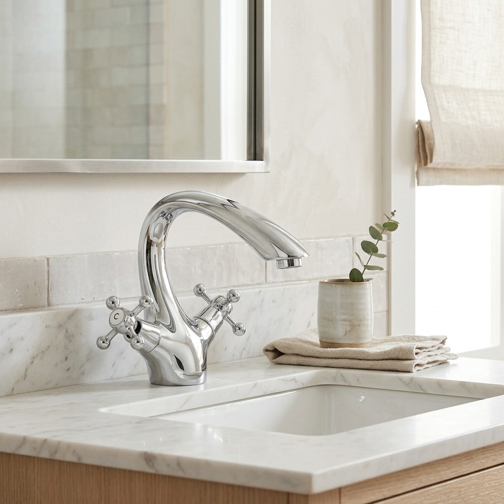 Lagomel single-hole bathroom faucet, set in a Traditional/Classic bathroom