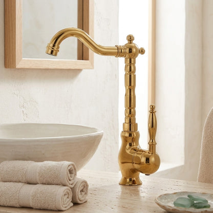 Lagomel single-hole single-handle vessel sink faucet, set in a Modern/Minimalist/Contemporary bathroom