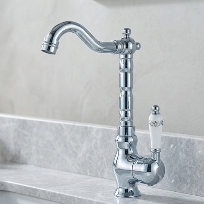 Lagomel single-handle vessel sink faucet in antique brass, chrome, polished gold, set in a Traditional/Classic/Vintage/Retro bathroom