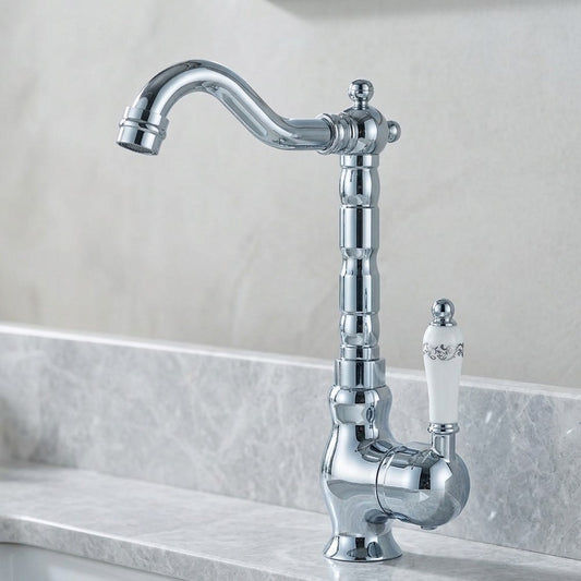 Lagomel single-handle vessel sink faucet in antique brass, chrome, polished gold, set in a Traditional/Classic/Vintage/Retro bathroom