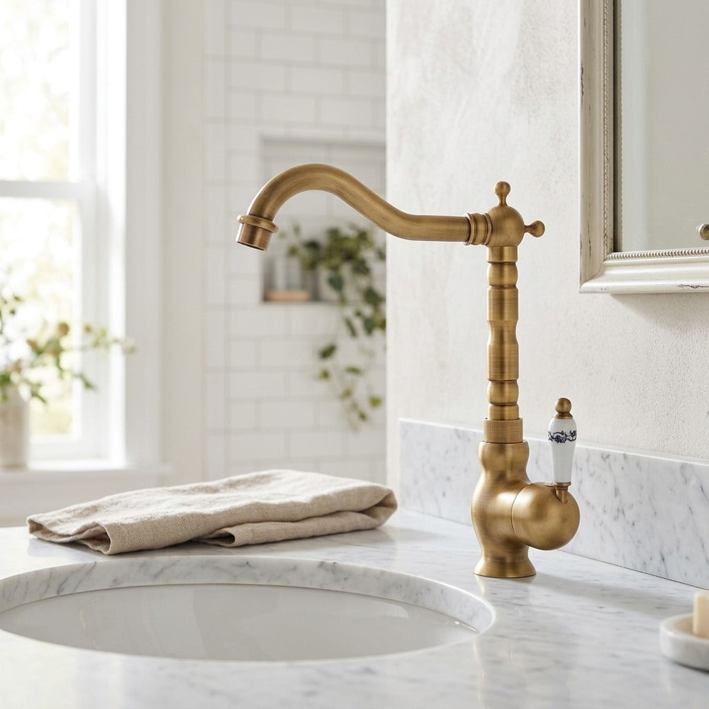 Lagomel single-handle vessel sink faucet, set in a Traditional/Classic bathroom