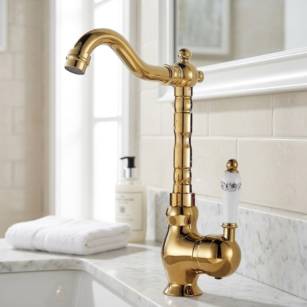 Lagomel single-handle vessel sink faucet, set in a Traditional/Classic bathroom