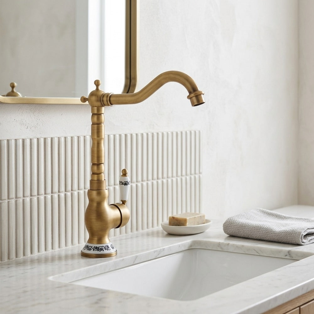 Lagomel single-handle vessel sink faucet, set in a Traditional/Classic bathroom