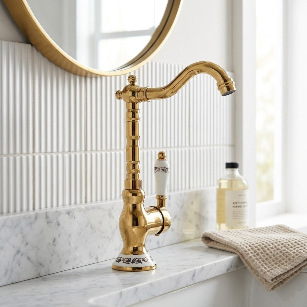 Lagomel single-handle vessel sink faucet, set in a Traditional/Classic bathroom