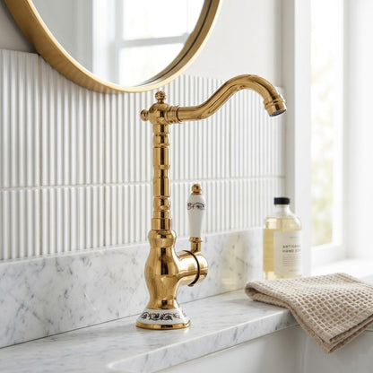 Lagomel single-handle vessel sink faucet, set in a Traditional/Classic bathroom