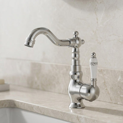 Lagomel single-hole bathroom faucet in chrome, polished gold, antique brass, set in a Vintage/Retro bathroom