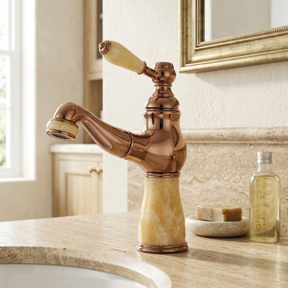 Lagomel pull-out single-hole bathroom faucet in rose gold, set in a Vintage/Retro/Traditional/Classic bathroom
