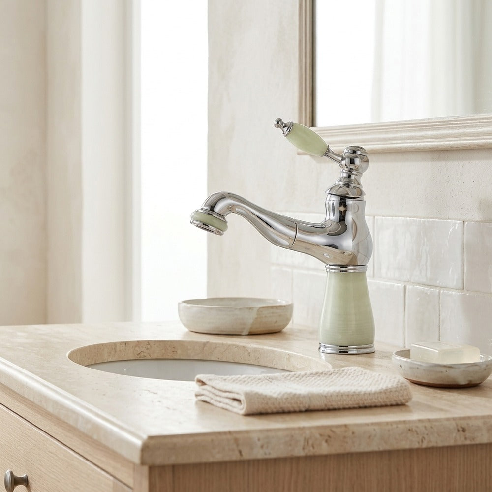 Lagomel single-hole bathroom faucet, set in a Traditional/Classic bathroom