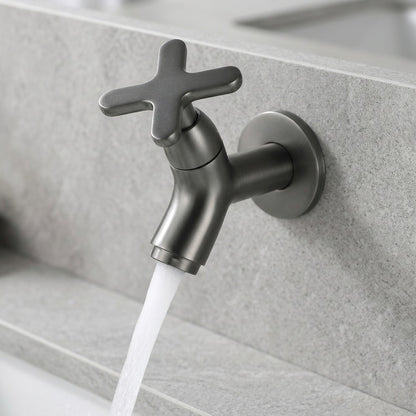 Lagomel wall-mount bathroom faucet in gunmetal, chrome, matte white, matte black, brushed gold, brushed brass, set in a Modern/Minimalist bathroom