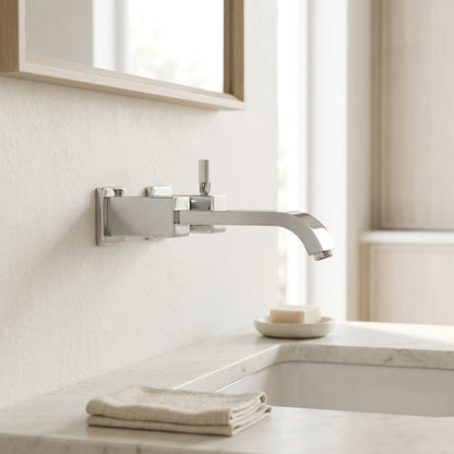 Lagomel single-handle wall-mount bathroom faucet, set in a Modern/Contemporary bathroom