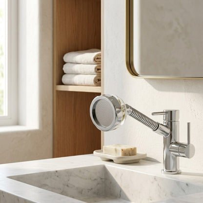 Lagomel faucet aerator, set in a Modern bathroom