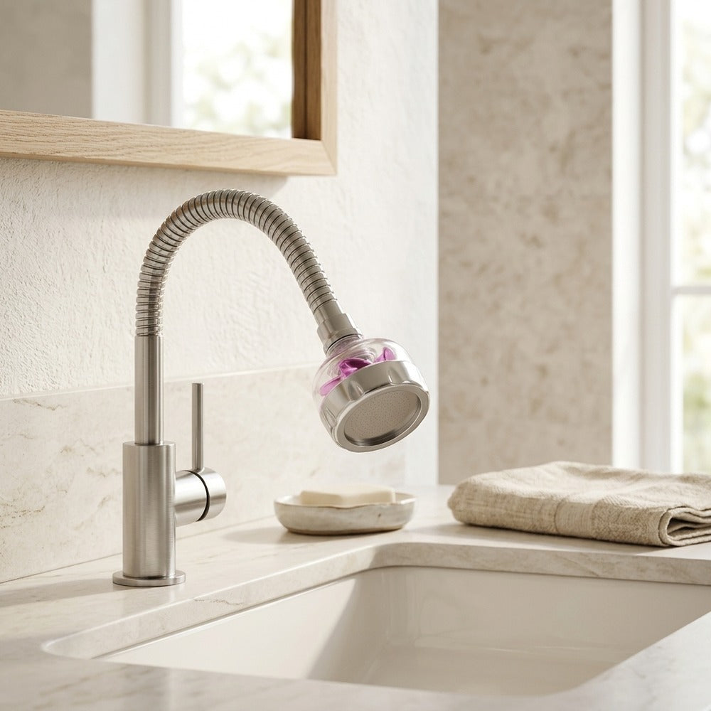 Lagomel faucet aerator, set in a Modern bathroom
