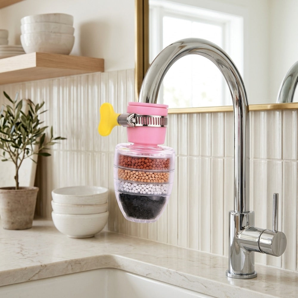 Lagomel faucet water filter in two-tone / mixed finish, set in a Modern kitchen