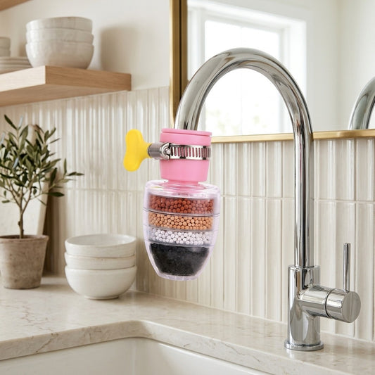 Lagomel faucet water filter in two-tone / mixed finish, set in a Modern kitchen