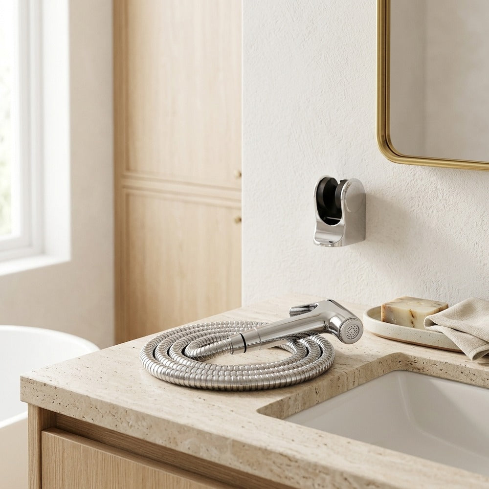 Lagomel wall-mounted bidet attachment in chrome, set in a Contemporary bathroom
