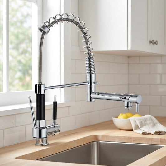 Lagomel pull-down single-handle pre-rinse kitchen faucet in matte black, brushed gold, brushed nickel, polished gold, rose, set in a Modern/Contemporary kitchen