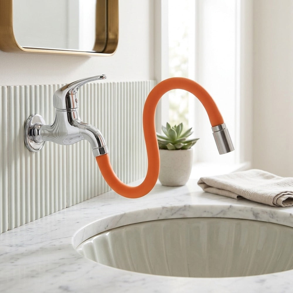 Lagomel faucet extender in electroplated, set in a Contemporary/Traditional/Classic bathroom