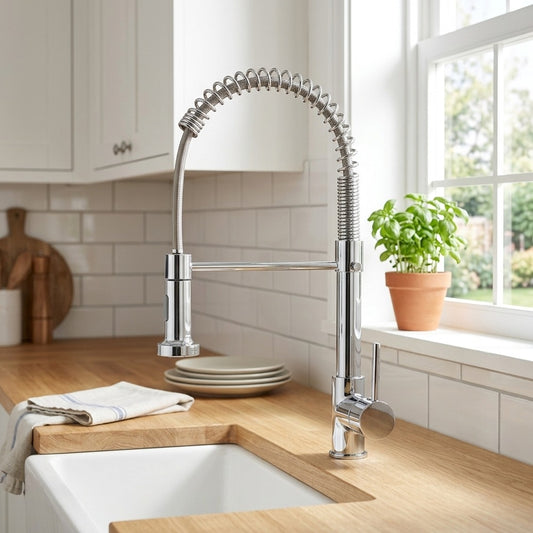 Lagomel pull-down single-handle pre-rinse kitchen faucet in matte black, chrome, brushed gold, brushed nickel, polished gold, set in a Modern/Contemporary kitchen