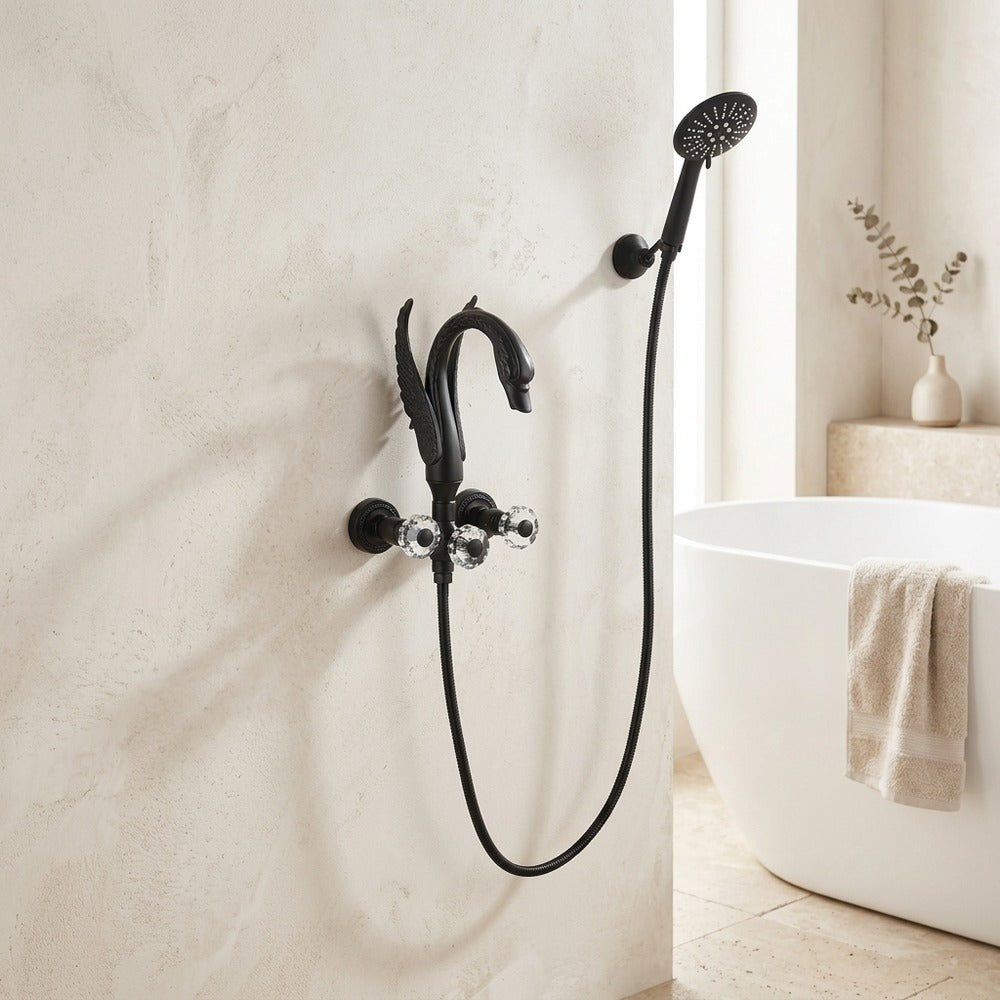 Lagomel wall-mount tub filler, set in a Vintage/Retro/Art Deco bathroom